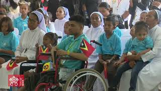 2024 09 10 Timor Leste Dili Visita Bambini con Disabilità discorso di Papa Francesco [upl. by Sherborne561]