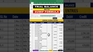 TRIAL BALANCE WITH SUMIF FORMULA IN EXCEL  shorts  short [upl. by Eydie85]