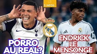 Le 5 infos REAL MADRID  INFOS MERCATO PORRO ARNOLD  ENDRICK CEST FAUX  MILITAO OPÉRATION REUSSI [upl. by Ellemaj]