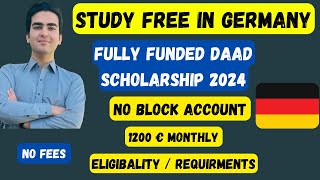 Daad scholarship Germany 2024  No Block Account  International Students Scholarship [upl. by Ardek]