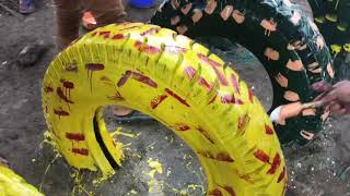 Recycled Tire Playground Construction At a Village School 1 [upl. by Acenes321]