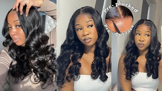 EASIEST GLUELESS WIG INSTALL24 Body Wave Ready amp Go Wig  No Plucking No Bleaching  Wiggins Hair [upl. by Ahsiaa]