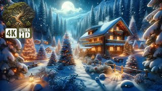 🎄 Enchanted Christmas Cottage Ambience • Mountain Snow amp Nature • Winter Magic 4K [upl. by Aizitel]