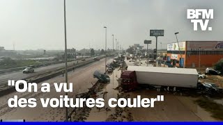 Une Française bloquée depuis 20 heures sur un pont raconte les crues en Espagne [upl. by Enaffit]