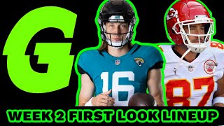 WEEK 2 NFL DRAFTKINGS PICKS  FIRST LOOK LINEUP [upl. by Aym]