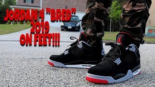 EARLY REVIEW AIR JORDAN 4 BLACK CEMENT quotBREDquot ON FEET [upl. by Renaldo]