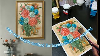 flower painting hydrangea and tulip bouquet acrylic painting easy and simple method for beginners [upl. by Miahc]