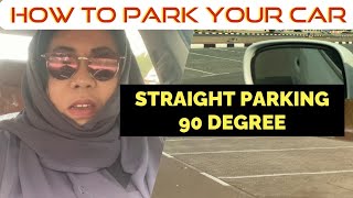 HOW TO PARK YOUR CAR STRAIGHT PARKING 90 DEGREE in SHARJAH basic level Learn parking the easy way [upl. by Ennoitna]