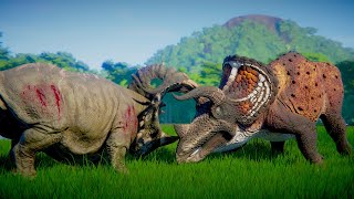 Triceratops vs Sinoceratops Herd Fighting Over Territory  Jurassic World Evolution Dinosaurs Battle [upl. by Behn]