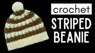 Easy Crochet Striped Beanie Using the Cable Stitch [upl. by Pollie863]