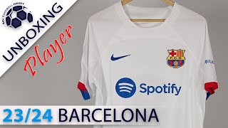 Barcelona Away Jersey 2324 Pedri GrKits2 Player Version Unboxing Review [upl. by Akerley]