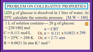 SEV NO – 90 20 g of glucose is dissolved in 1 L of water at 250C calculate the osmotic pressure [upl. by Ydualc632]