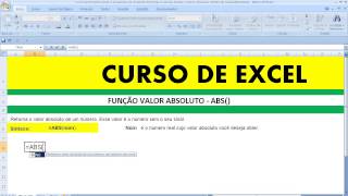 Curso de Excel Função valor absoluto ABS Módulo de um número Matemática e Trigonometria [upl. by Soisatsana]