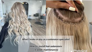 How to install handtied extensions Waterfall method what I make in a day hairstylist salon [upl. by Bourke]