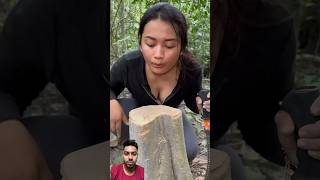 Focus on skills only 😂🔥  satisfying treestump survivalskills woodworking diy survivalhacks [upl. by Ruel763]