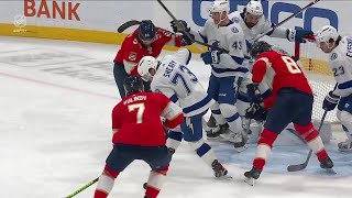 Dmitry Kulikov gets a match penalty for elbowing Conor Sheary vs Lightning 16 mar 2024 [upl. by Tara]