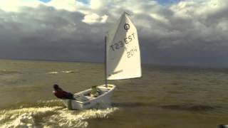 Sailing on Optimist Wind up to 35 knots Optimist planing [upl. by Maridel]