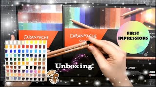 Caran D Ache Luminance Colored Pencils UNBOXING amp FIRST IMPRESSIONS [upl. by Mcleod]