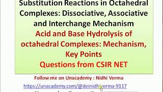 Substitution Reactions in Octahedral Complexes Acid and Base Hydrolysis of octahedral Complexes Mec [upl. by Tristan]