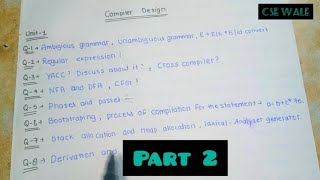 Compiler Design  unit 1 onesort part 2 important Questionsaktu all unitcse wale [upl. by Dyann546]