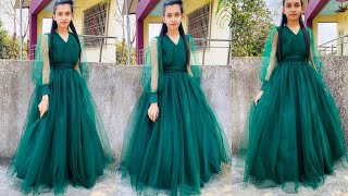 Designer gown cutting and stitching full tutorial step by step [upl. by Egoreg]