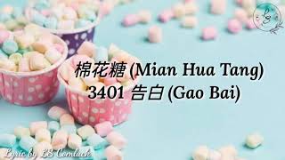 Lyrics 棉花糖 Mian Hua Tang  3401 告白 Gao Bai [upl. by Aroled]