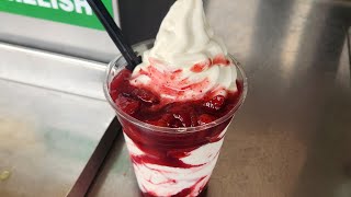 Costco Food Court Vanilla Ice Cream Strawberry Sundae [upl. by Elvira364]