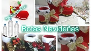 Botas Navideñas con botellas plasticas DIY Material RecicladoSanta Boots Out of Plastic Bottle 🎅🎄 [upl. by Odiug]