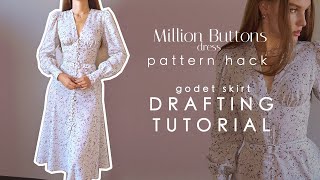 Buttoned Dress With a Godet Skirt  Drafting Tutorial and Pattern Hack  Pattern Download [upl. by Eloken]