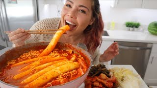 SUPER LONG SPICY RICE CAKES 먹방 MUKBANG 김치찌개 W STEPHANIE SOO MISSMANGOBUTT 떡볶이 [upl. by Debee]