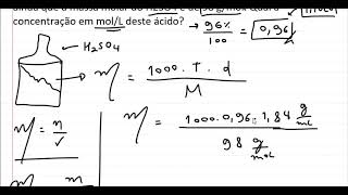 Calculando a Concentração Molar pela densidade título e massa molar [upl. by Chiquia24]