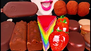 ASMR Rainbow Crepe Cake Chocolate Ice Cream 레인보우 크레이프 케이크 초콜릿 아이스크림 먹방 Mukbang Eating [upl. by Strenta]