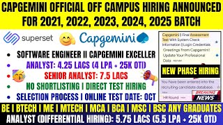 Capgemini Superset Mass Hiring 20242025  Analyst Analyst Diff Senior Analyst Salary 475 LPA [upl. by Onaicram]