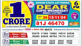 Lottery Result Today 6pm 13112024  Official  Sikkim Lottery [upl. by Yreme317]