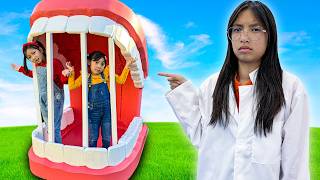 Wendy the Dentist vs Candy Eva amp Maddie Learn about Healthy Teeth [upl. by Terrene869]