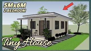 SIMPLE HOUSE DESIGN IDEA  2 BEDROOM TINY HOUSE 5m x 6m with FLOOR PLAN  SketchUp Animation [upl. by Wendi504]