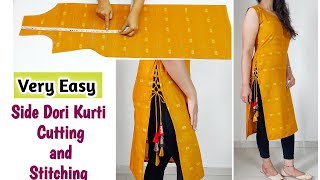 Very Easy Side Dori Kurti Cutting And Stitching  kurti Suit cutting and stitching Step by Step [upl. by Naawaj721]