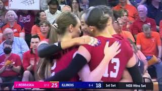 Taylor Landfair kill wins set Nebraska Husker Volleyball vs Illinois 10424 [upl. by Naynek]