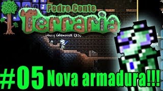 Terraria 05  PC  Armadura nova ficando mais forte explorando caverna [upl. by Cordi]