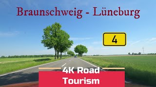 Driving Germany B4 Braunschweig  Lüneburg  4k scenic peaceful drive through North Germany [upl. by Woehick]