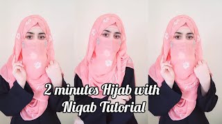 2 minutes Hijab with Niqab Tutorial  How I Do My Niqab Styles amp use Hijab as a cap  zainab [upl. by Zilla]