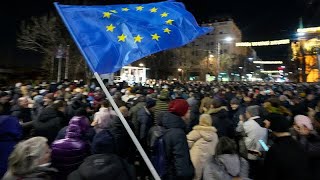 Serbian opposition supporters return to the streets claiming fraud in last months election [upl. by Ellehcor761]