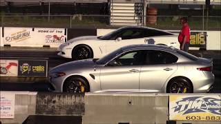 C6 Corvette vs Alfa Romeo Giulia Quadrifoglio 14 Mile Drag Races [upl. by Fillender46]