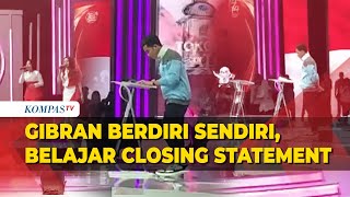 Momen Gibran Berdiri Sendiri di Panggung Baca Catatan Saat Jeda Debat Jelang Closing Statement [upl. by Nisa658]