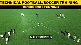 Technical FootballSoccer Training  Dribbling  Turning  4 Exercises  U11 U12 U13 U14 [upl. by Yerkovich]