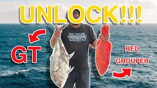 Offshore fishing 4 5kg Giant Trevally and 2kg Red Grouper Epic Ending [upl. by Torruella65]