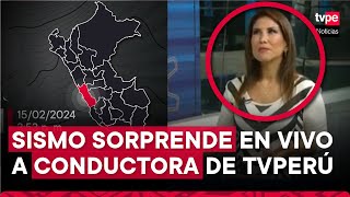 La calmada reacción de conductora de TVPerú Noticias durante el fuerte en sismo en Lima [upl. by Kovacev908]