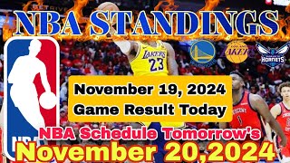 NBA STANDINGS TODAY November 19 2024  GAME RESULTS  NBA SCHEDULE November 20 2024 nbastanding [upl. by Yllac]