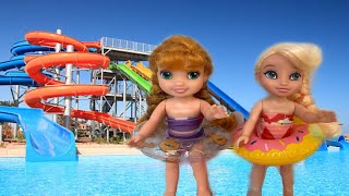 Pool day Elsa and Anna toddlers go on vacation swimming floats barbie doll [upl. by Basile]