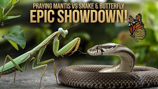 Praying Mantis vs Snake amp Butterfly – Epic Showdown of Natures Hunters 🦋🐍🪳 [upl. by Smaoht]